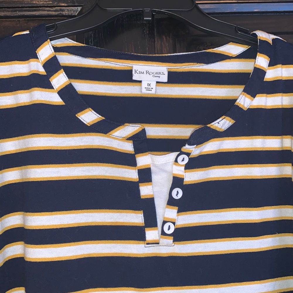 KIM ROGERS TOP  SZ-1X - Navy/Golden Rod/Ivory long sleeve